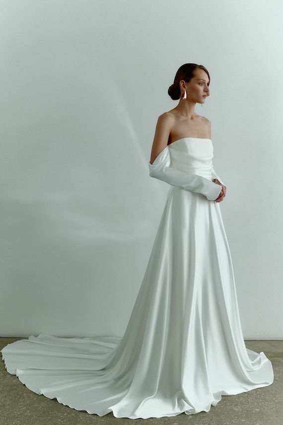 Satin Long Sleeves Off The Shoulder Wedding Dress Satin Long Sleeves Off The Shoulder Wedding Dress