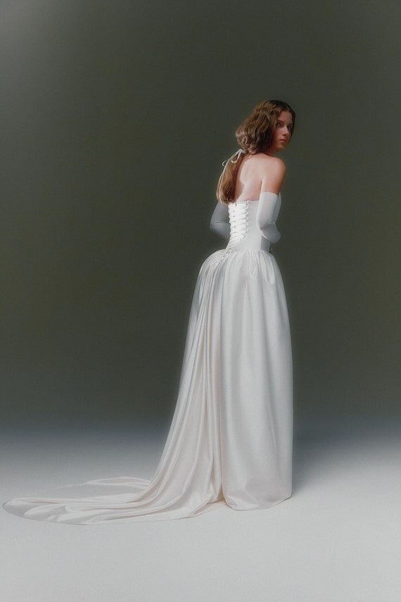 Corset Wedding Dress With Puff Hips Lacing Strapless Ball Gown Princess A line Wedding Dress Drop Waist Scoop Neck Wedding Dress CONSTANCE Etsy UK