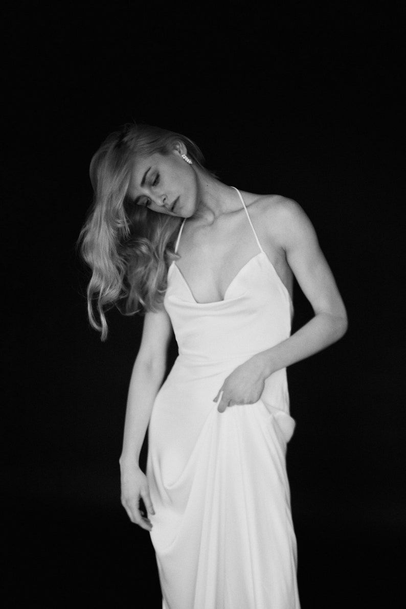 Cowl Neck Satin Wedding Dress Bias Cut Slip Wedding Dress Etsy