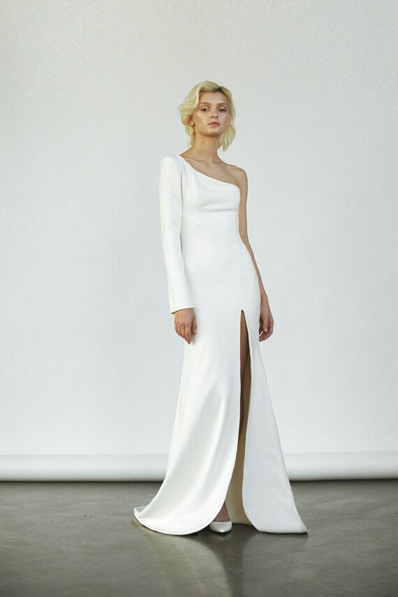 one shoulder slit dress