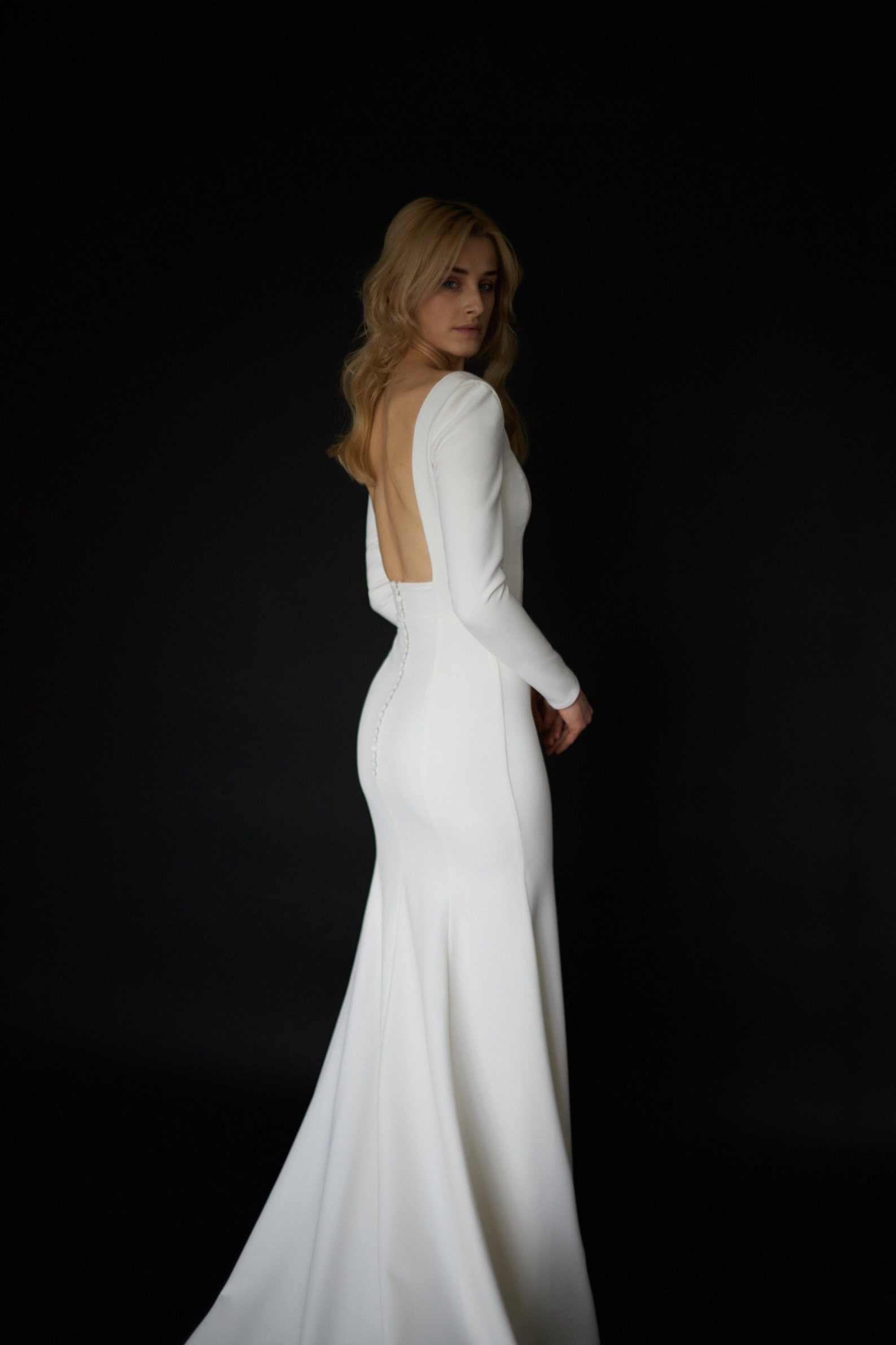 Long Sleeve Square Neck Wedding Dress Minimalist Crepe Wedding - Etsy