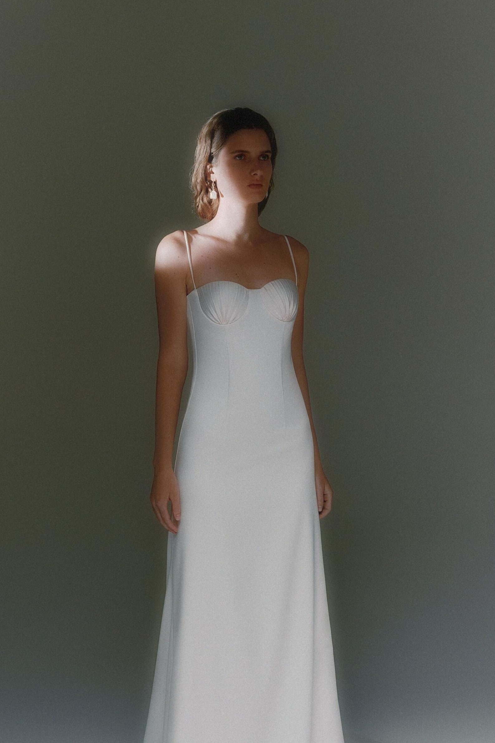 Seashell Cup Satin Wedding Dress Minimalist Fit-flare Wedding Dress ...