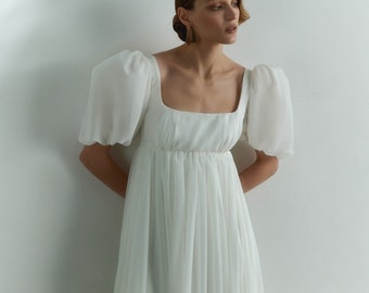 Puff sleeve wedding dress Empire waist square neck wedding dress A-line maternity wedding dress Regency wedding dress Babydoll gown AUSTEN