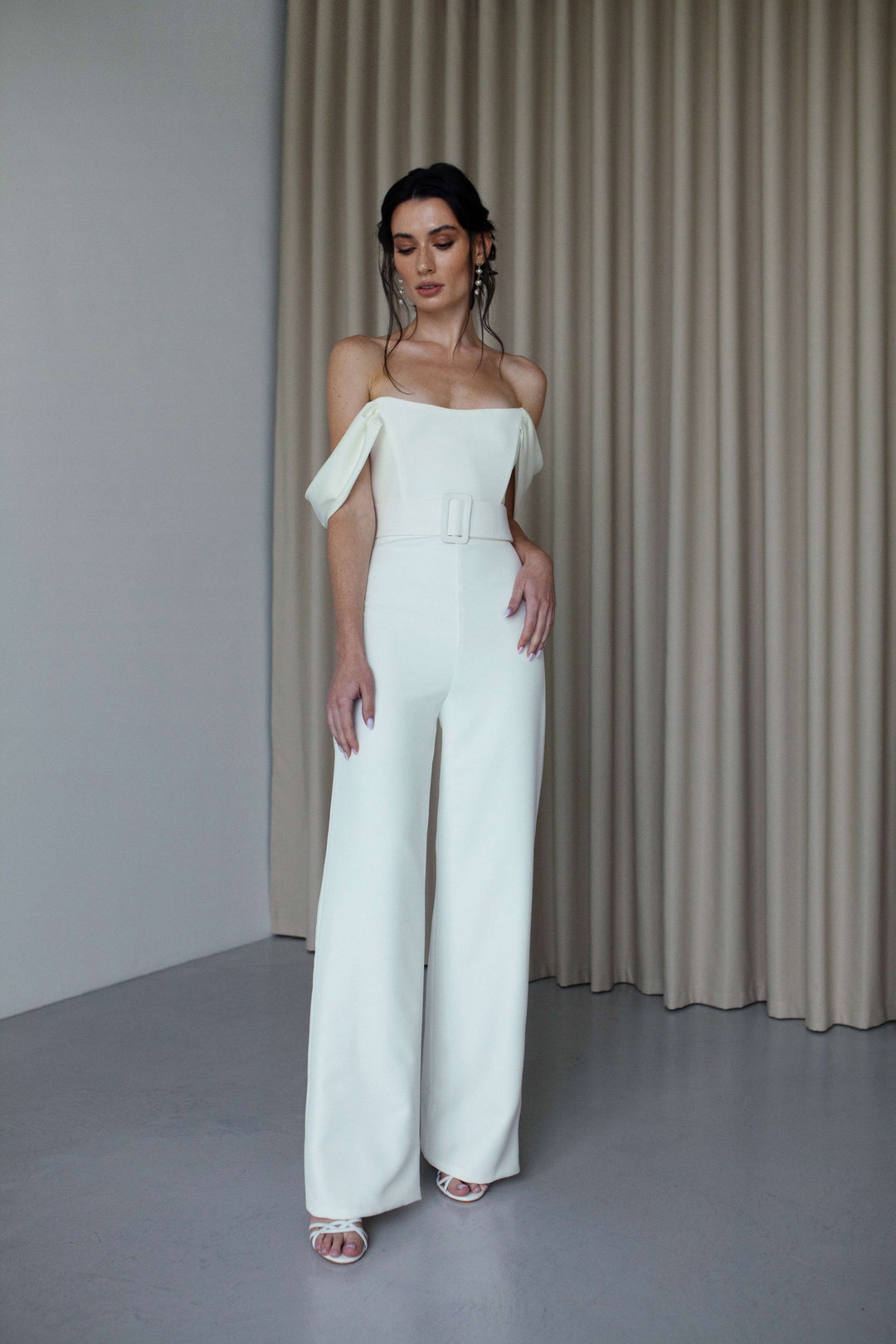 Cuffed Off-the-Shoulder Stretch Crepe Jumpsuit