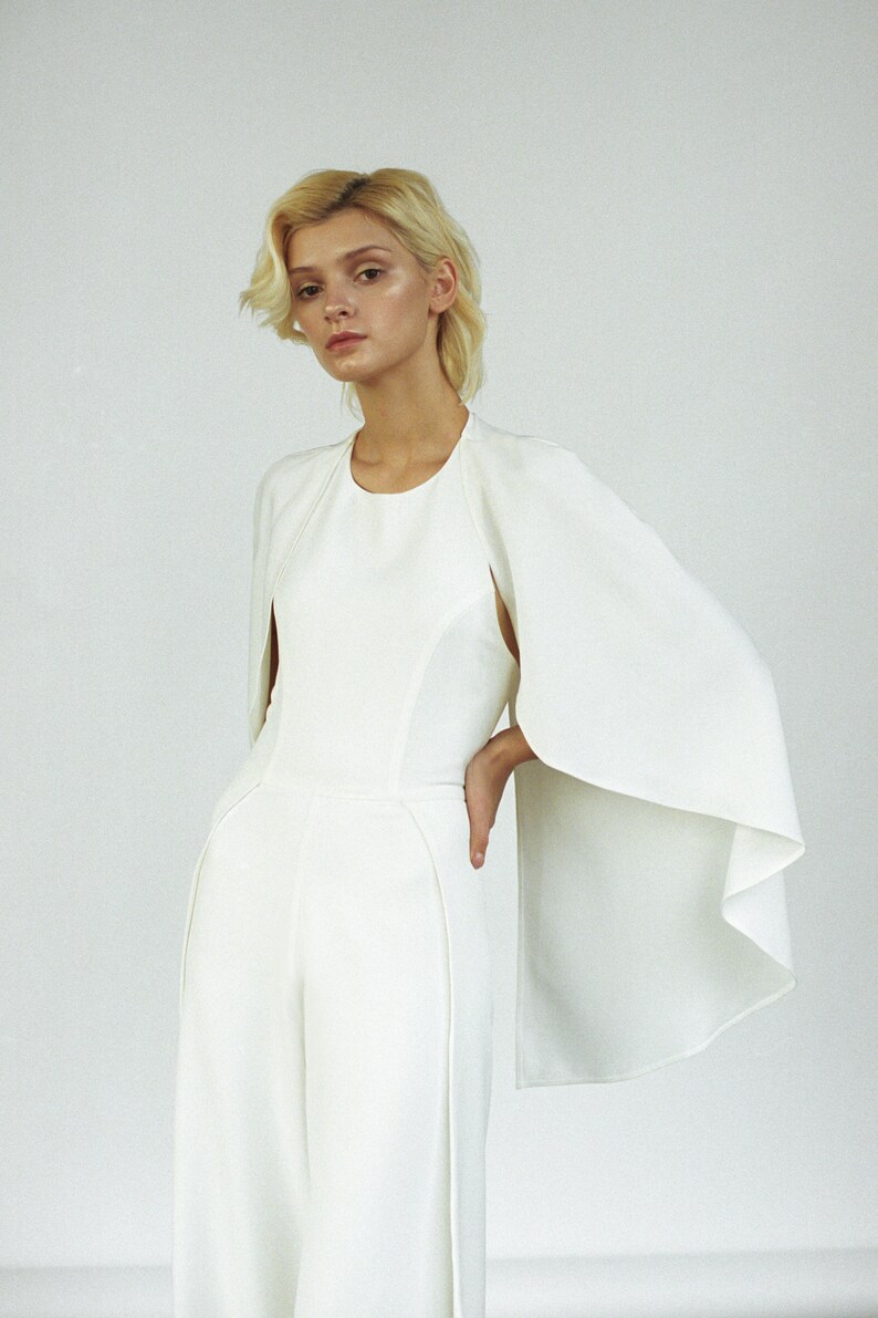Modern bridal jumpsuit Minimalist off white wedding pantsuit | Etsy