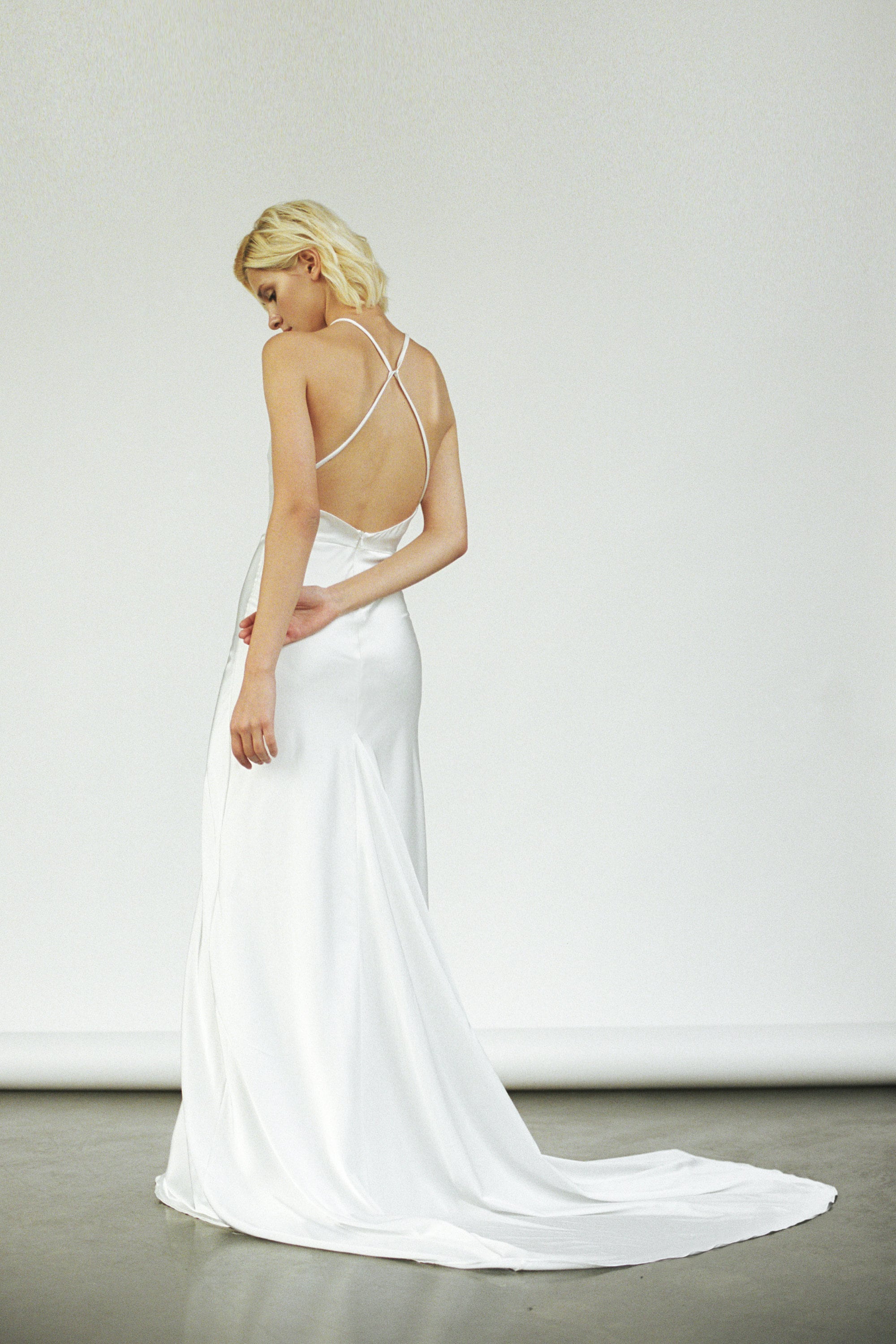 Elegant Slip Wedding Dress Backless Satin Bridal Gown Open Back