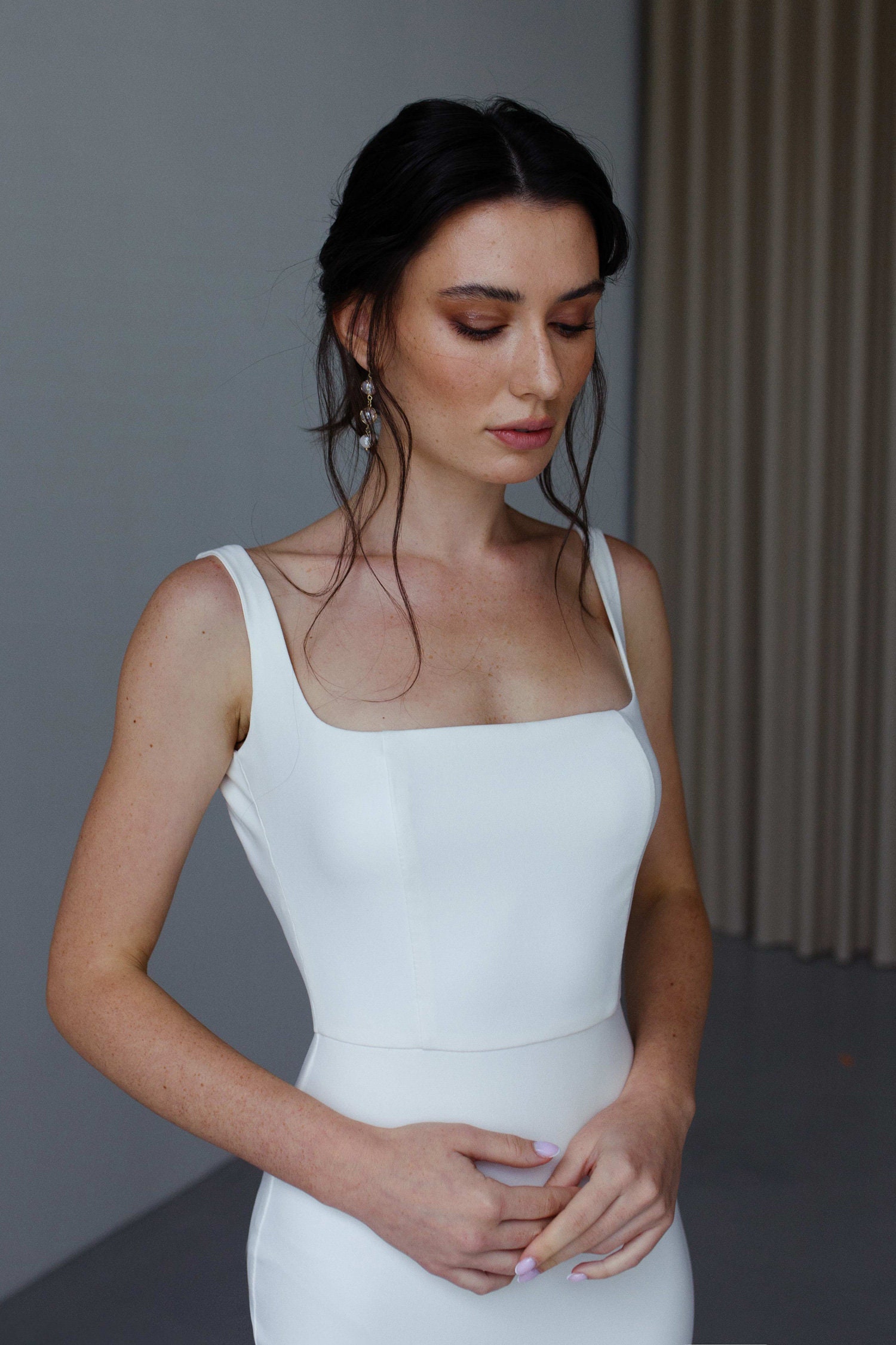 Minimalist Square Neck Crepe Wedding 