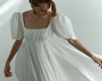 Puff sleeve wedding dress Empire waist square neck wedding dress A-line maternity wedding dress Regency wedding dress Babydoll gown AUSTEN