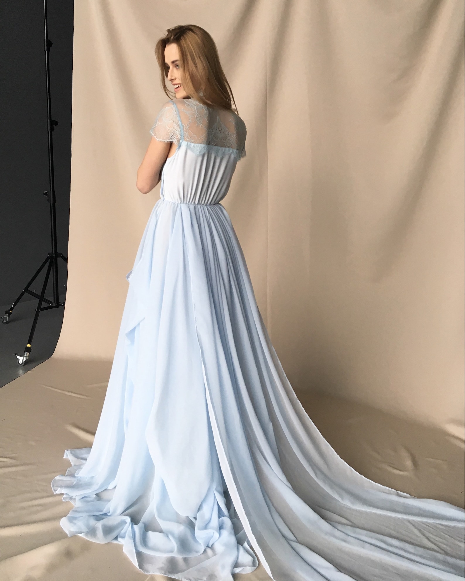 Blue wedding dress Light blue Chiffon wedding dress Colored Etsy