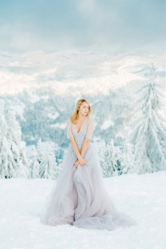 Gray Wedding Dress Tulle Wedding Dress Colored Bridal Etsy