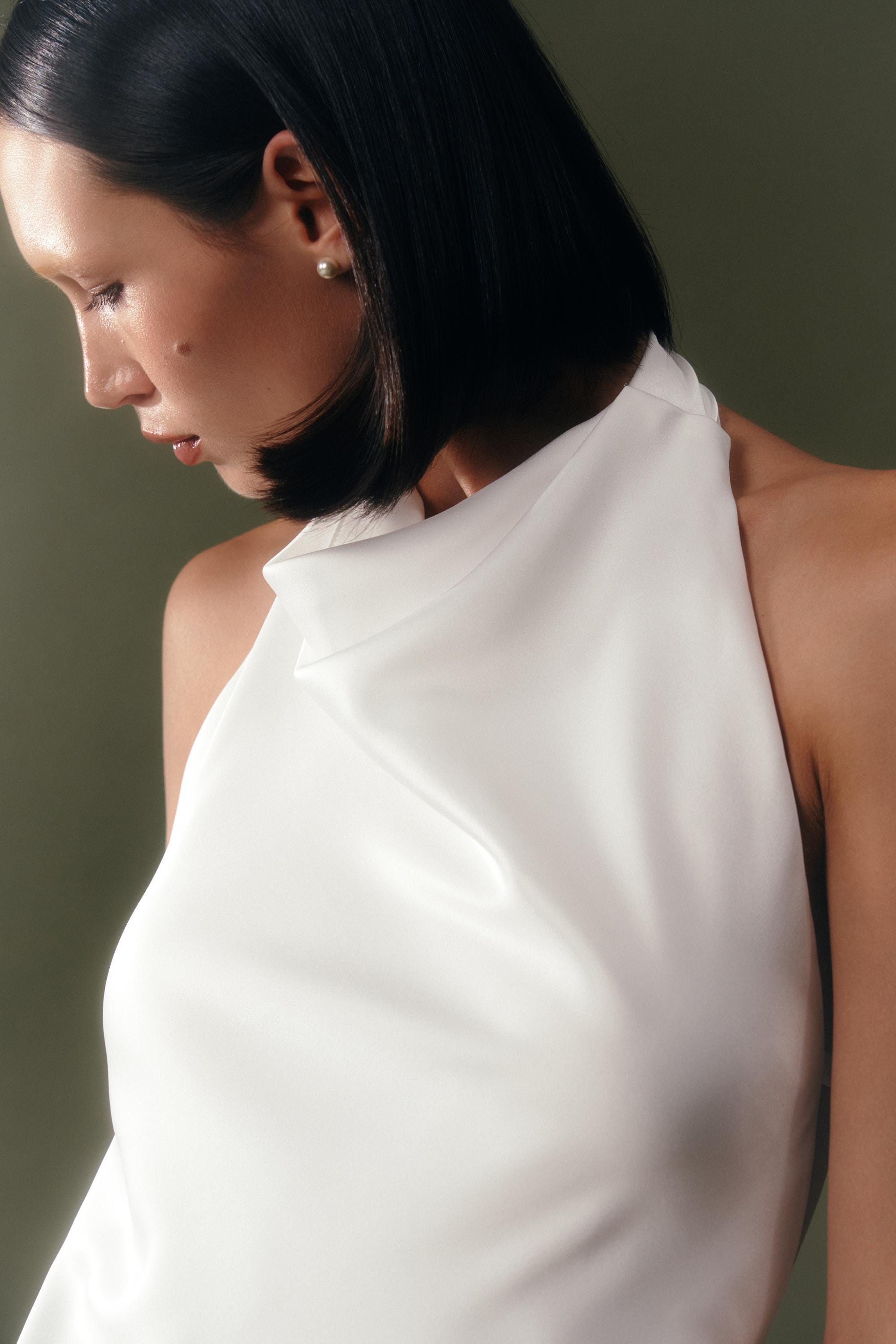 Halter Neck Silk Wedding Dress Cowl Neck Sheath Wedding Dress Minimalist Low Back Wedding Dress Bias Cut Satin Wedding Dress ORNEA