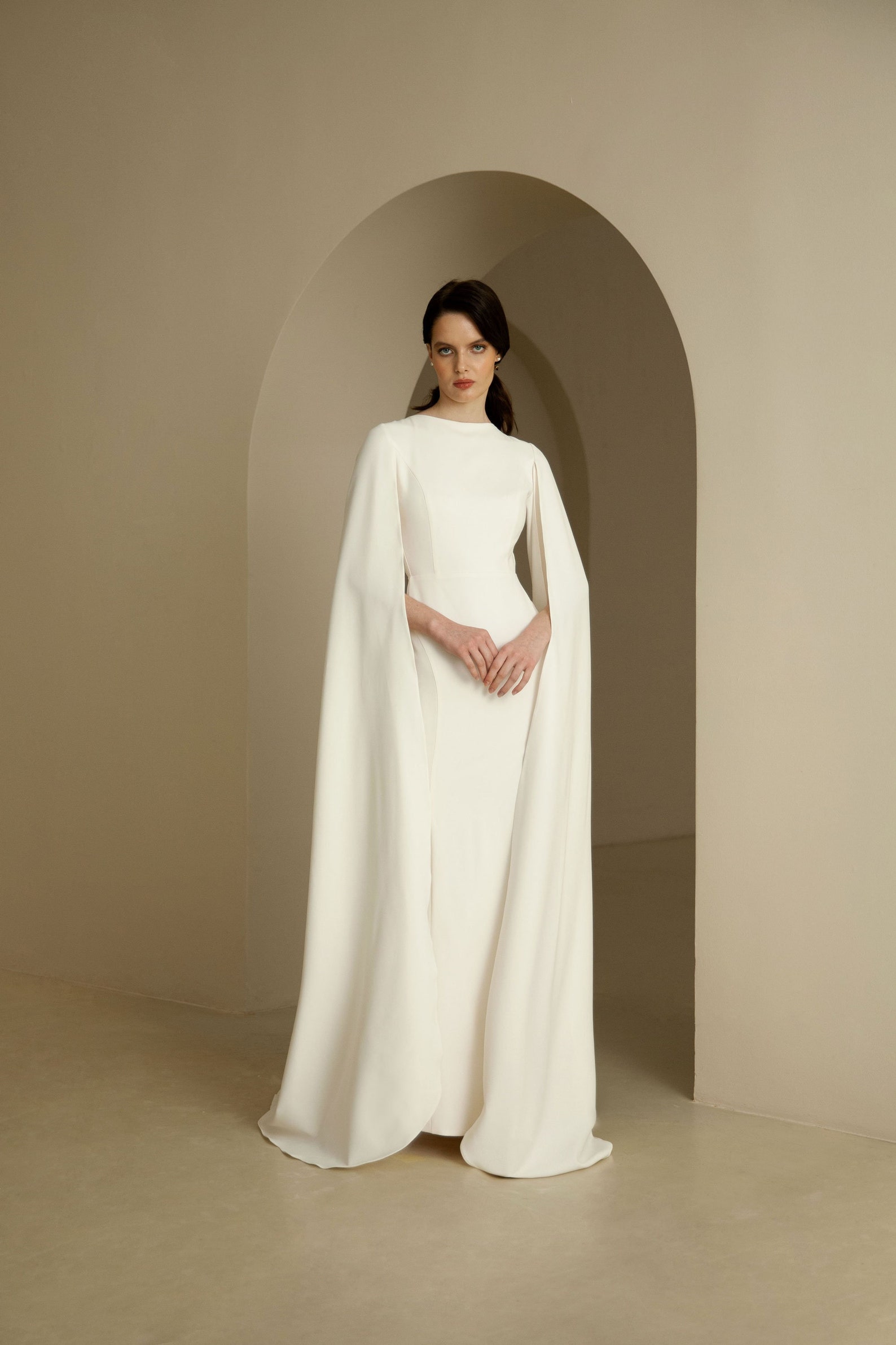 Minimalist Crepe with Detachable Cape Sleeves