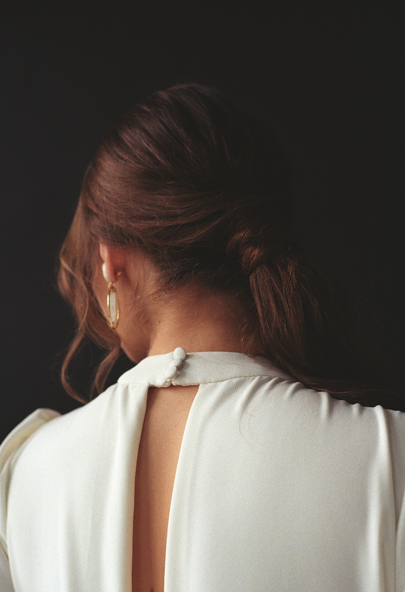 Long sleeve wedding dress Modest boho wedding dress Minimalist bridal gown Modern wedding dress for winter Crepe ivory wedding gown VESTA image 7