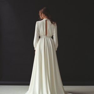 Long sleeve wedding dress Modest boho wedding dress Minimalist bridal gown Modern wedding dress for winter Crepe ivory wedding gown VESTA image 3