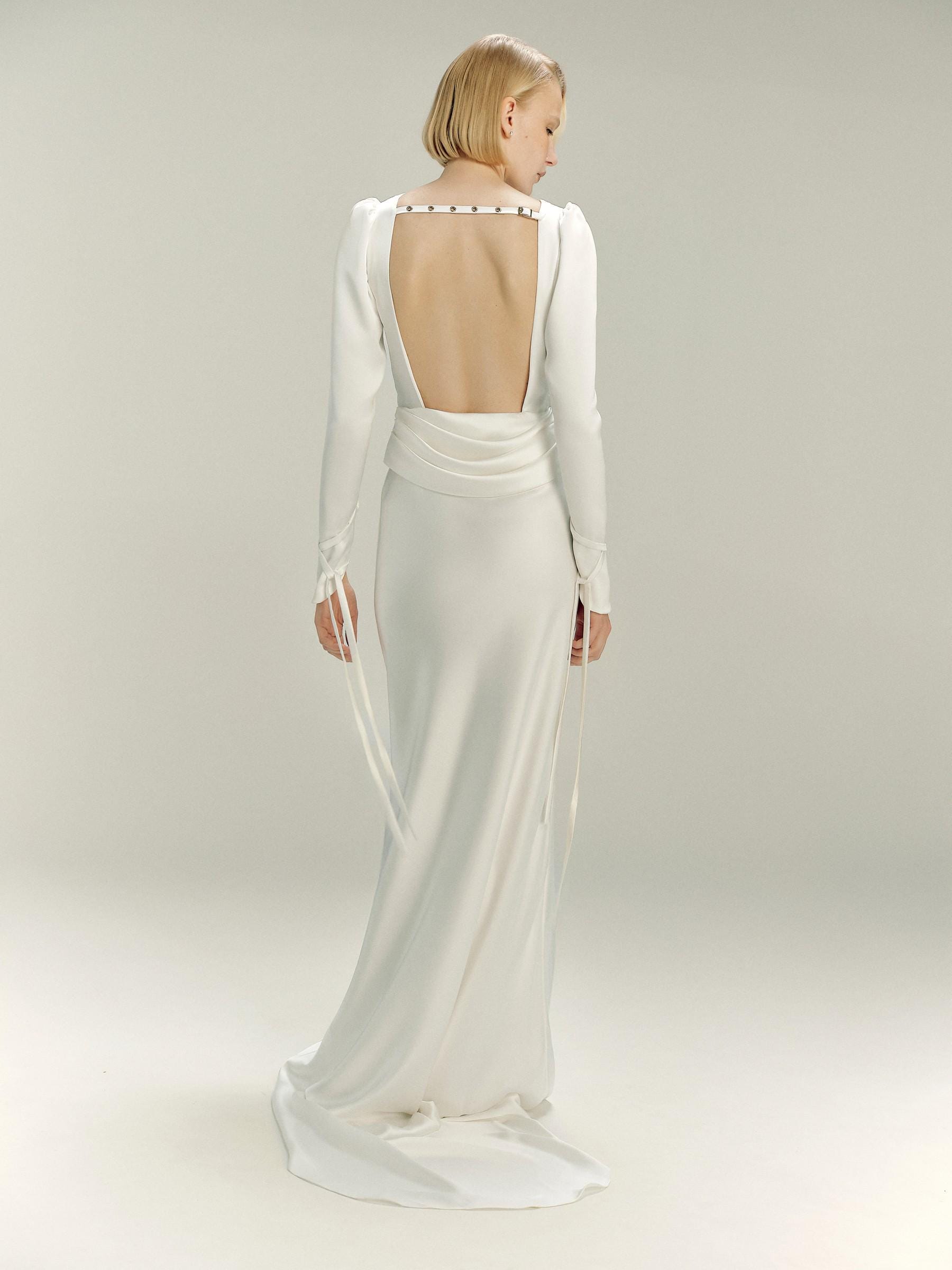 satin long sleeve backless wedding dress Jules