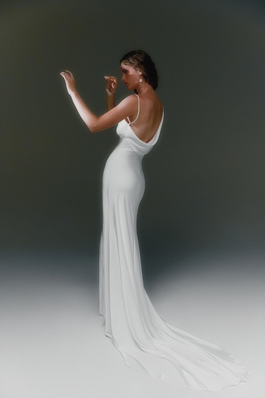 Bias Cut Satin Wedding Dress V Neck Slip Wedding Dress Minimalist