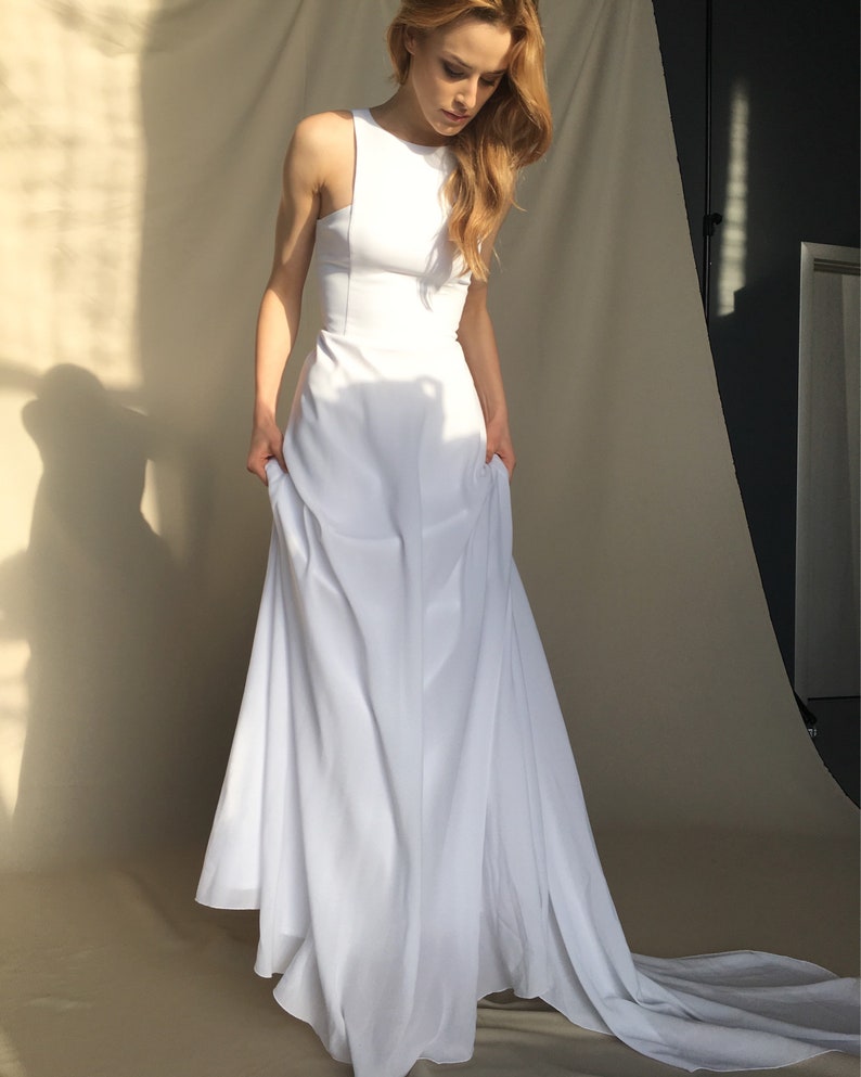 Beach wedding dress Minimalist crepe wedding dress Simple boho wedding dress Modern bridal gown sleeveless A-line ARRIA image 10