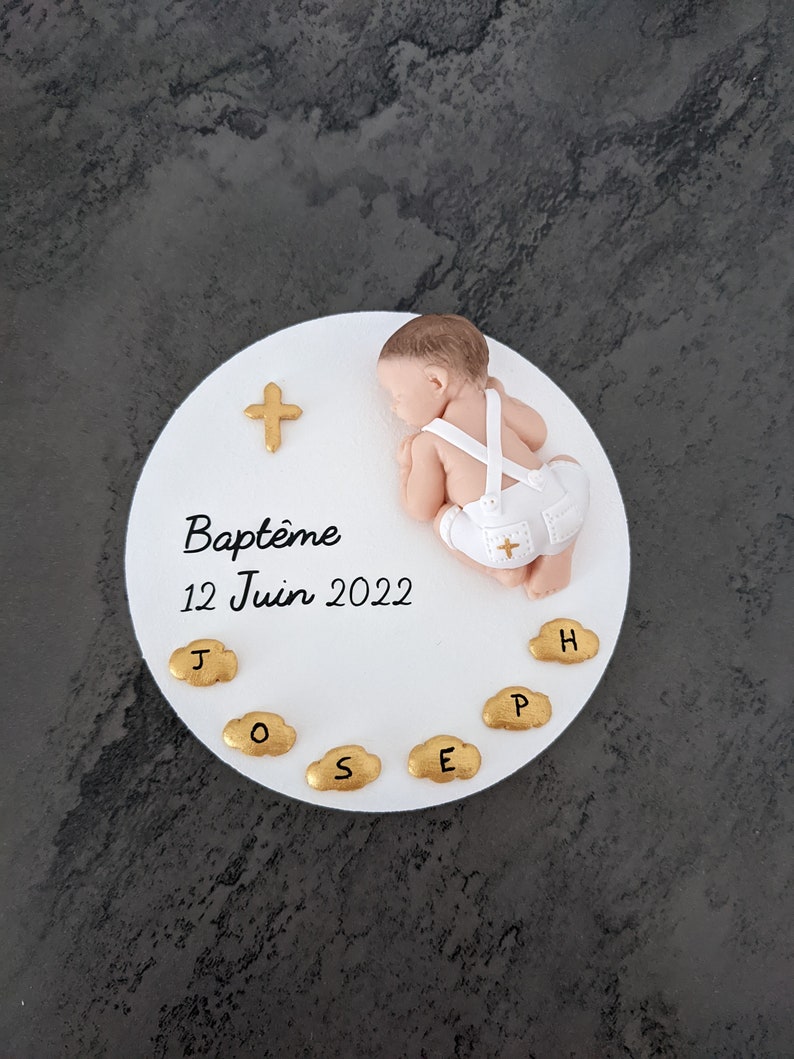 SEVERAL MODELS baby baptism plate baptism boy outfit for decoration or miniature cake in fimo to personalize Joseph