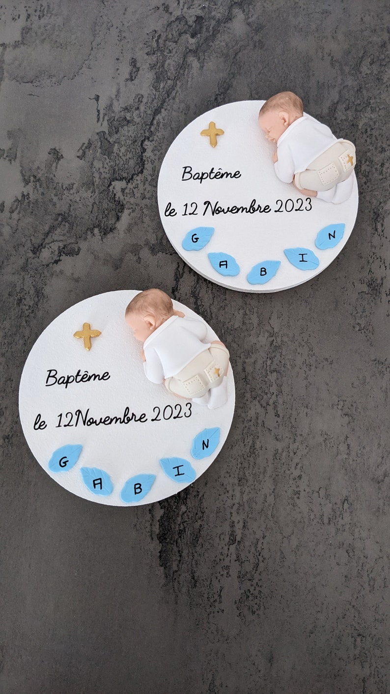 SEVERAL MODELS baby baptism plate baptism boy outfit for decoration or miniature cake in fimo to personalize image 4