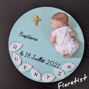 SEVERAL MODELS baby baptism plate baptism boy outfit for decoration or miniature cake in fimo to personalize Quentin