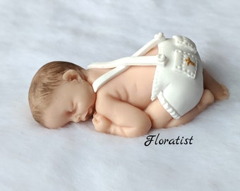 Several Models Baby miniature boy with shorts with white strap clothing bapteme with cross gold fimo, birthday, birth