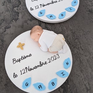 SEVERAL MODELS baby baptism plate baptism boy outfit for decoration or miniature cake in fimo to personalize Gabin