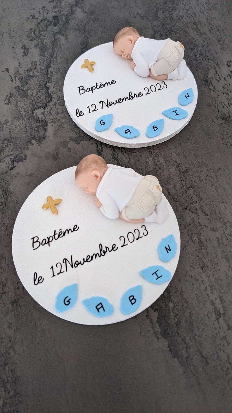 SEVERAL MODELS baby baptism plate baptism boy outfit for decoration or miniature cake in fimo to personalize Gabin