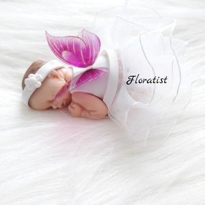 SEVERAL MODELS Baby girl with miniature white tutu fabric dress in fimo to personalize for baptism, birthday, birth image 3