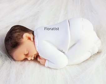 Miniature baby boy with fimo white baptism costume clothing to personalize for baptism, birthday, birth