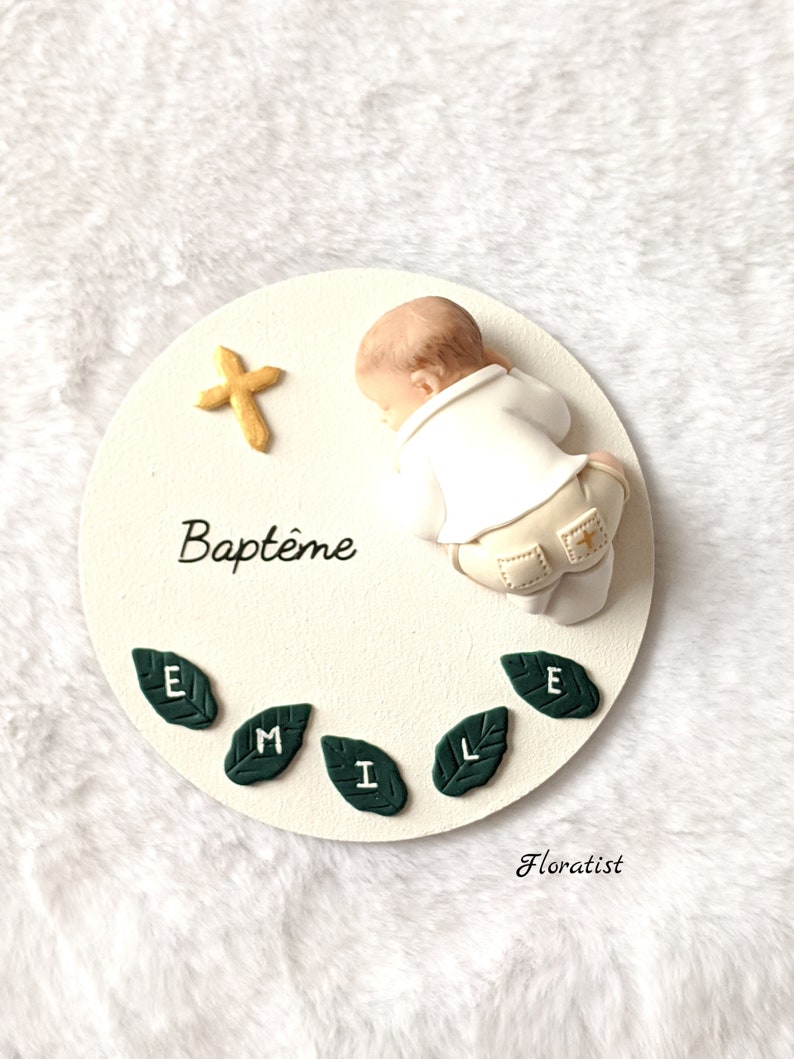 SEVERAL MODELS baby baptism plate baptism boy outfit for decoration or miniature cake in fimo to personalize Emile