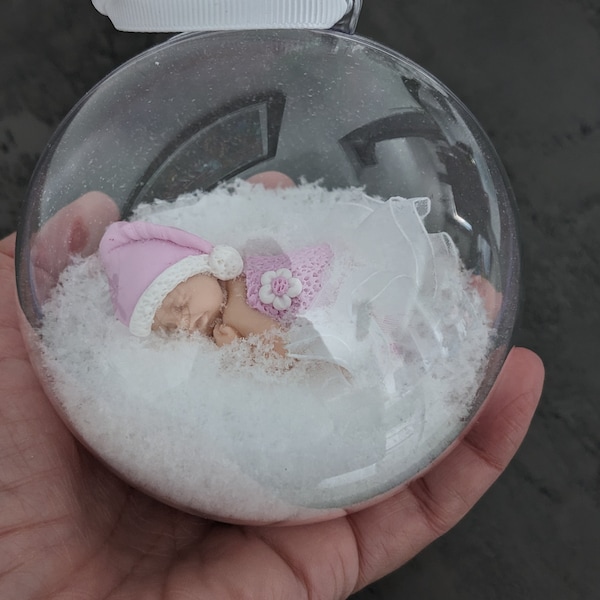 boule plastique noel bébé miniature tons rose