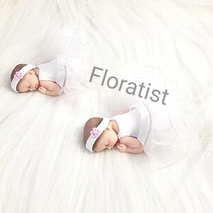 SEVERAL MODELS Baby girl with miniature white tutu fabric dress in fimo to personalize for baptism, birthday, birth fleur rose