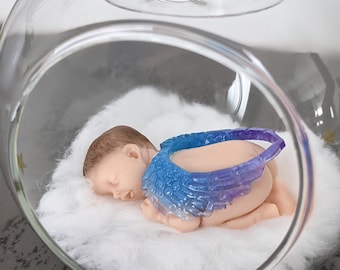 glass angel candle holder with miniature angel baby to customize