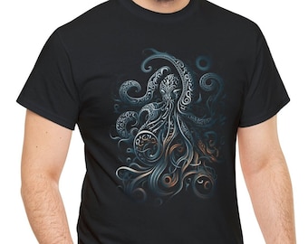 Octopus T-Shirt, Octopus Graphic Tee, Octopus clothing, Kraken, Squid, Tintenfisch, Giant Squid Shirt, Gyotaku, Women Men Printed Tee