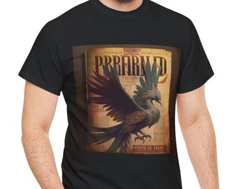 Phoenix Cotton Tee, Vintage Unisex Cotton T-shirt, Bird Graphic Print, Mythology Phoenix Bird Graphic Design T-Shirt Unisex Heavy Cotton Tee