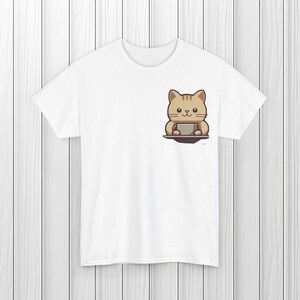 Coffee Cup Tshirt, Cute Cat Tee, Coffee Lover Tshirt, Gift for Coffee Lover, Graphic Tee, Tea Cup, Cute Coffee Shirts, Funny Coffee  Cat Tee