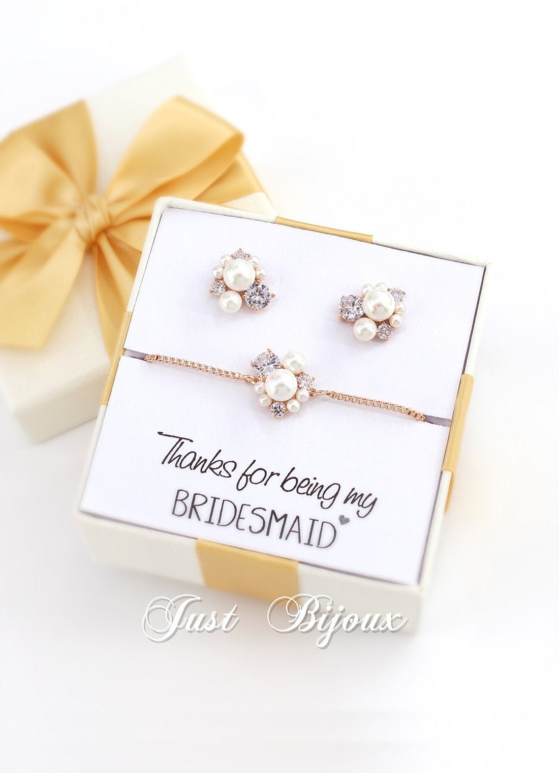 Wedding Earrings Wedding Bracelet set Rose gold Zirconia Bridesmaid E…