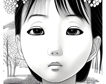 A young Japanese Girl coloring page - Instant Download PNG - youtube.com/@ilmagat