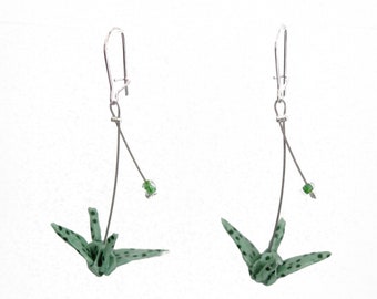 Mint origami birds earrings. paper jewelry, gift for birthday, handmade jewelry, origami cranes, gift for mom