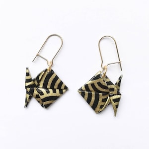 Black and gold fish origami earrings, paper jewelry, handmade French