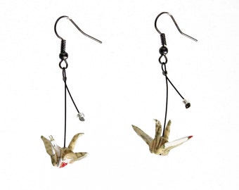 Earrings beige and multicolored cranes origami earrings Japanese paper with traditional designs, gift for woman