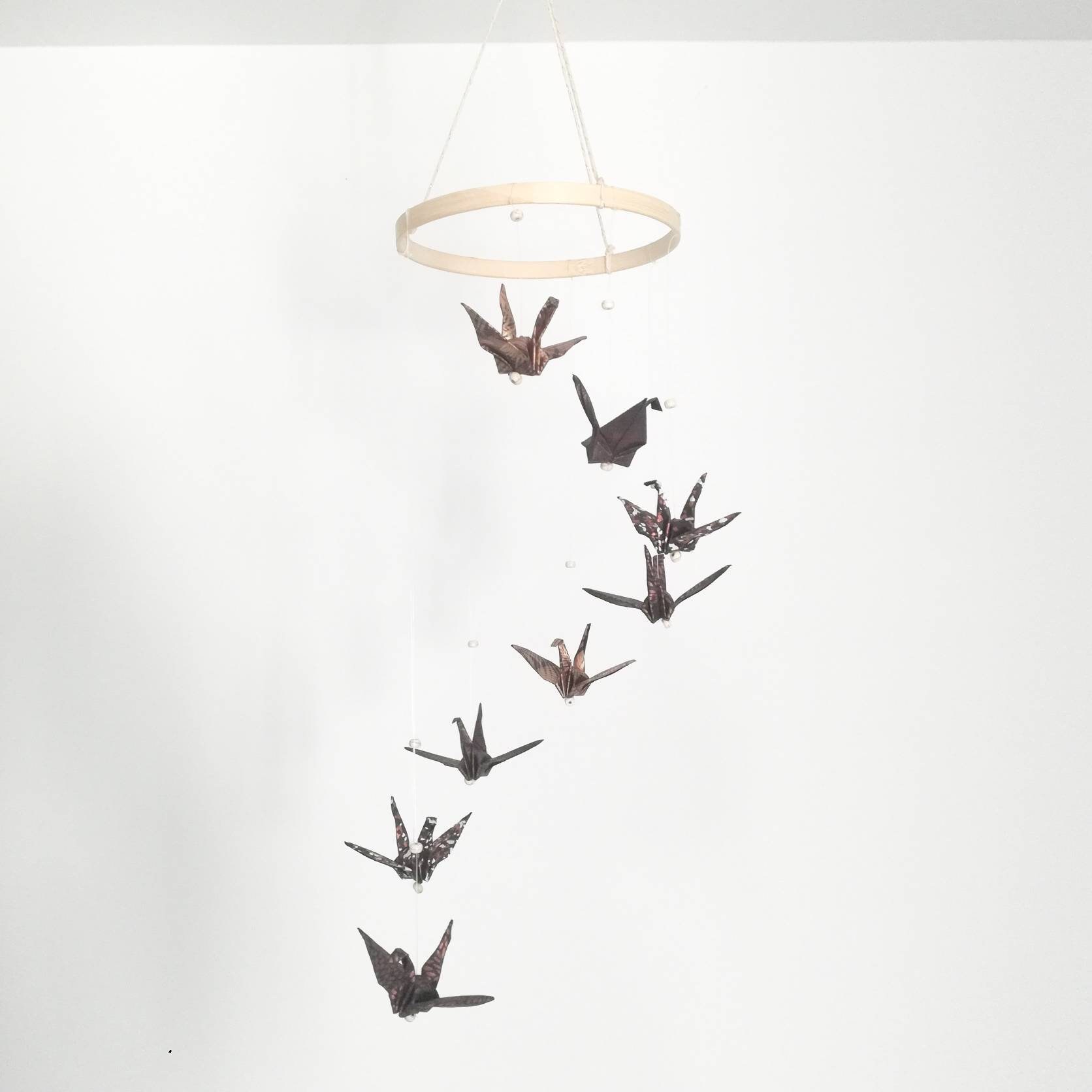 Mobile Origami Grues Bleu Nuit Cuivré et Doré, Mobile Bébé Mixte, Décoration à Suspendre