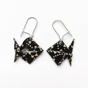 Black and beige fish origami earrings, paper jewelry, handmade French