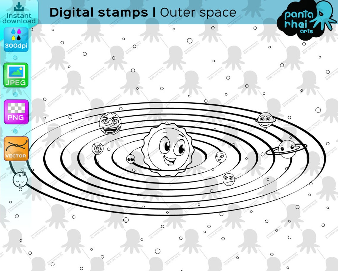 Outer Space Digital Stamp Outer Space Outline Outer Space | Etsy