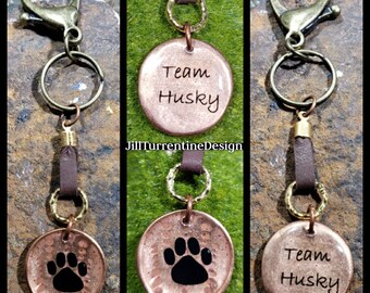 Team Husky Keychain pawprint leather
