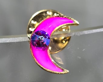 Fuchsia Shimmer Moon Lapel Pin / crescent moon / Austrian Crystal