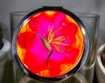 Bird Of Paradise Compact / hand painted / nature art