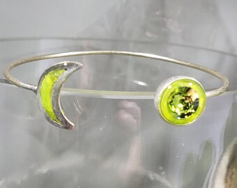 Crescent Moon Cuff Bracelet / Austrian crystal  / adjustable