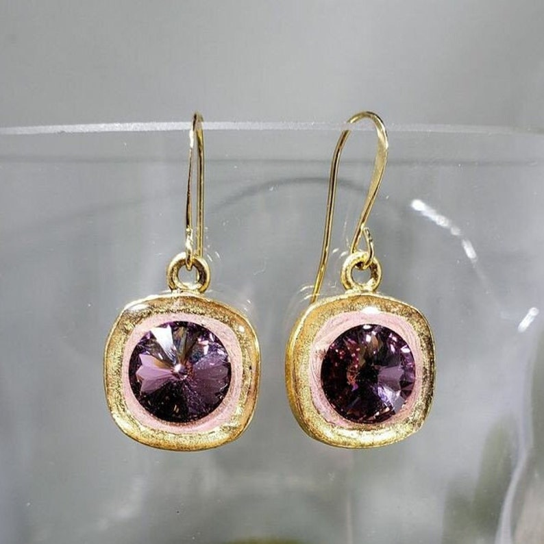 Square Gold Crystal Earrings / Austrian crystal / gold image 5