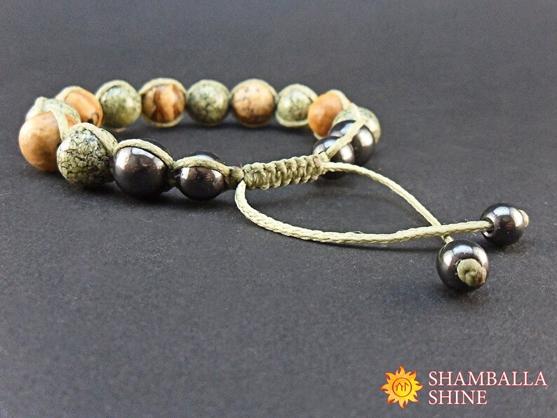 Healing crystals Green bracelet Unisex bracelet Picture jasper Serpentine beads Protection amulet Shamballa bracelet Friendship bracelet